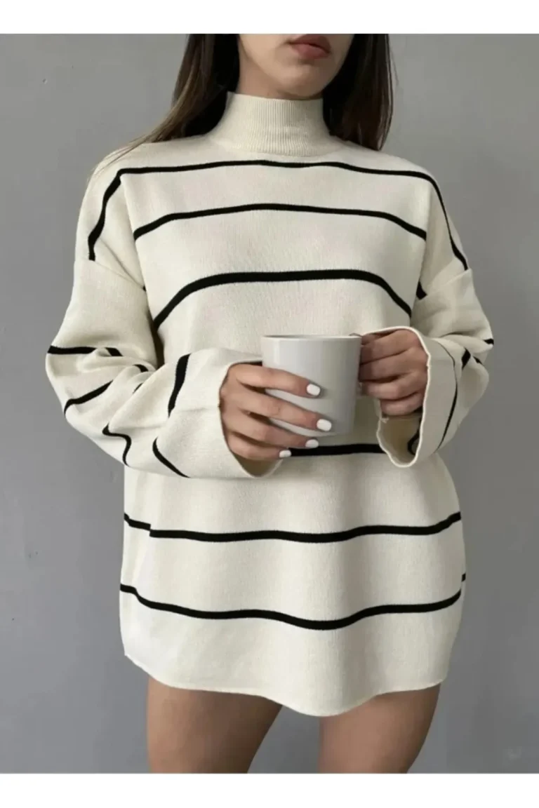 Turtleneck Black Striped Knitted Sweater
