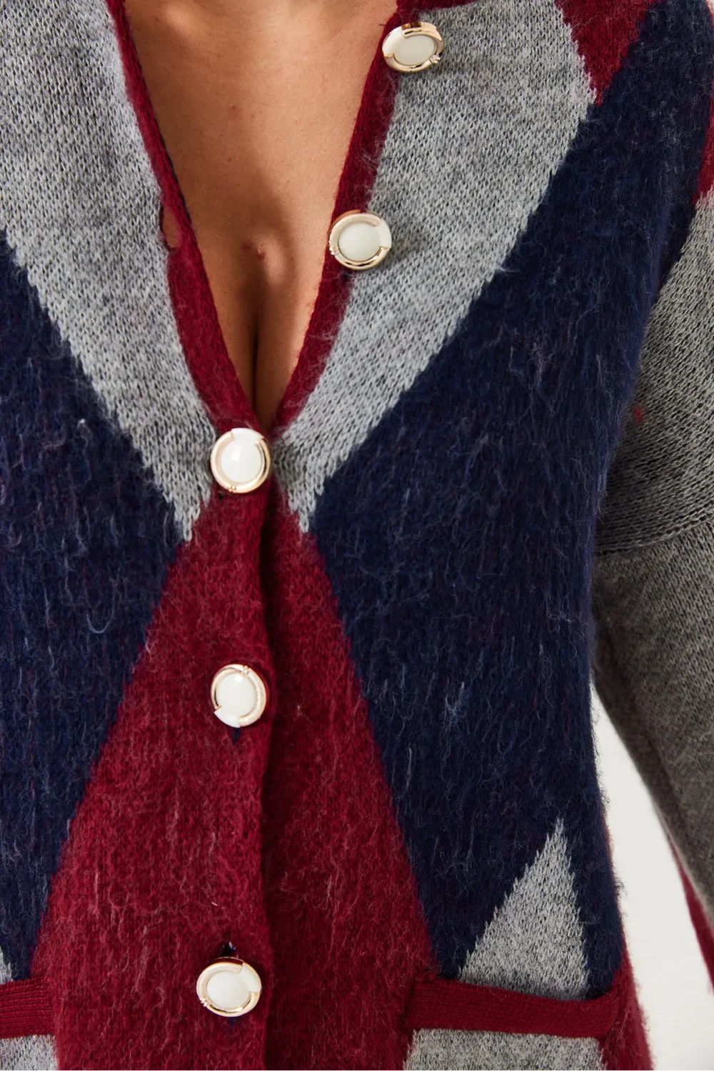 Women's Oversized Diamond Patterned Knitwear Cardigan - Image 2