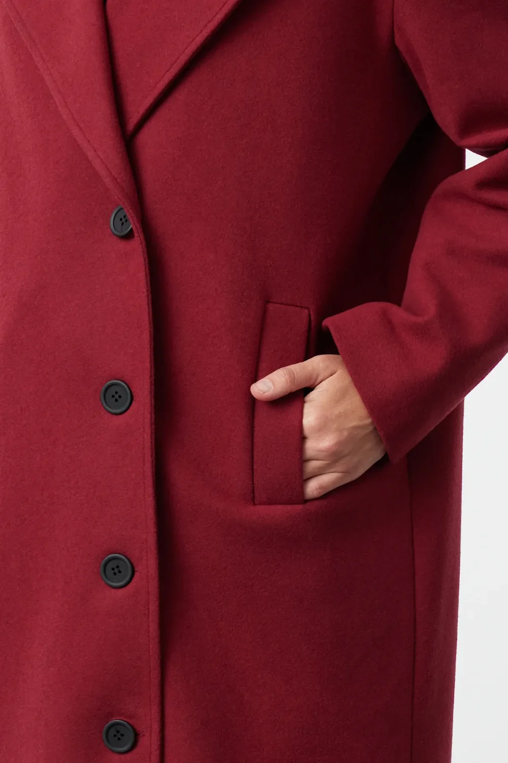 Claret Red Asymmetric Closure Soft Texture Oversize Coat - Image 5
