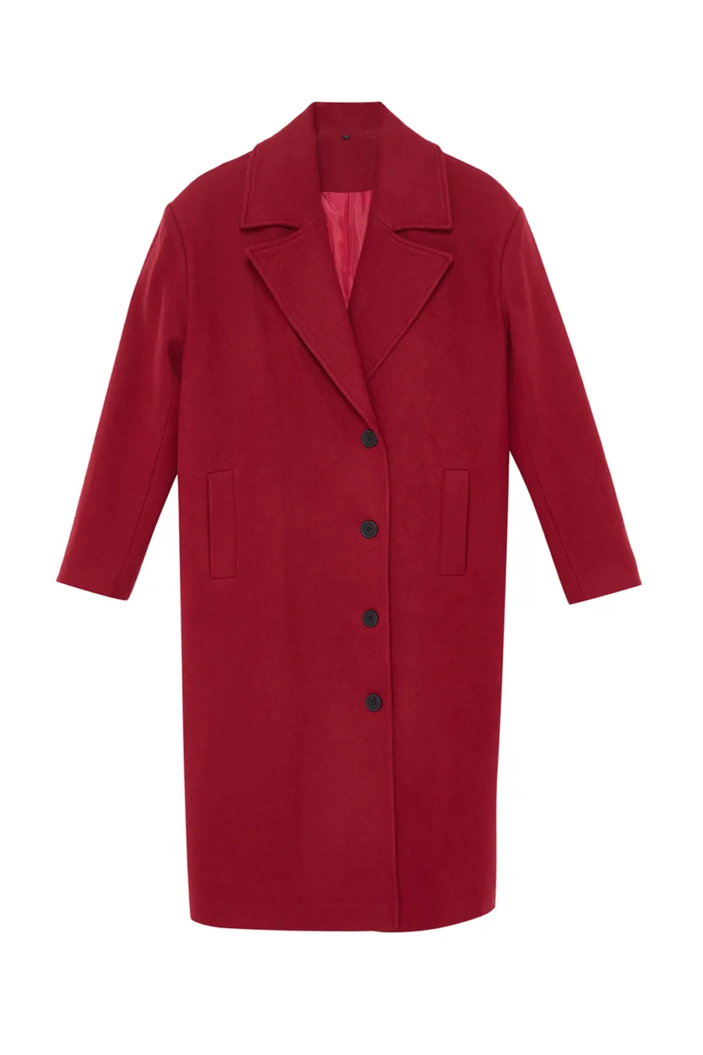 Claret Red Asymmetric Closure Soft Texture Oversize Coat - Image 3