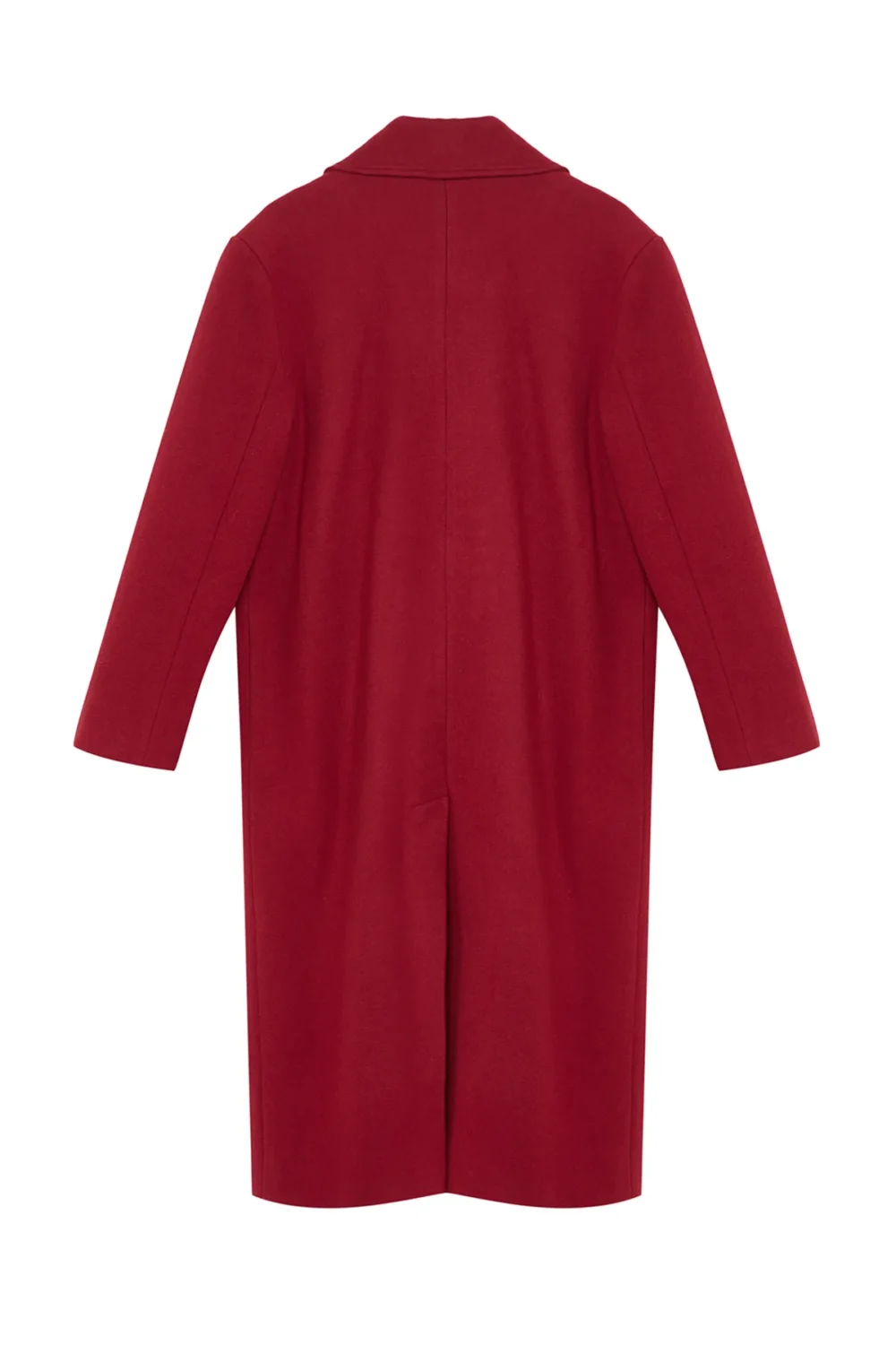 Claret Red Asymmetric Closure Soft Texture Oversize Coat - Image 2