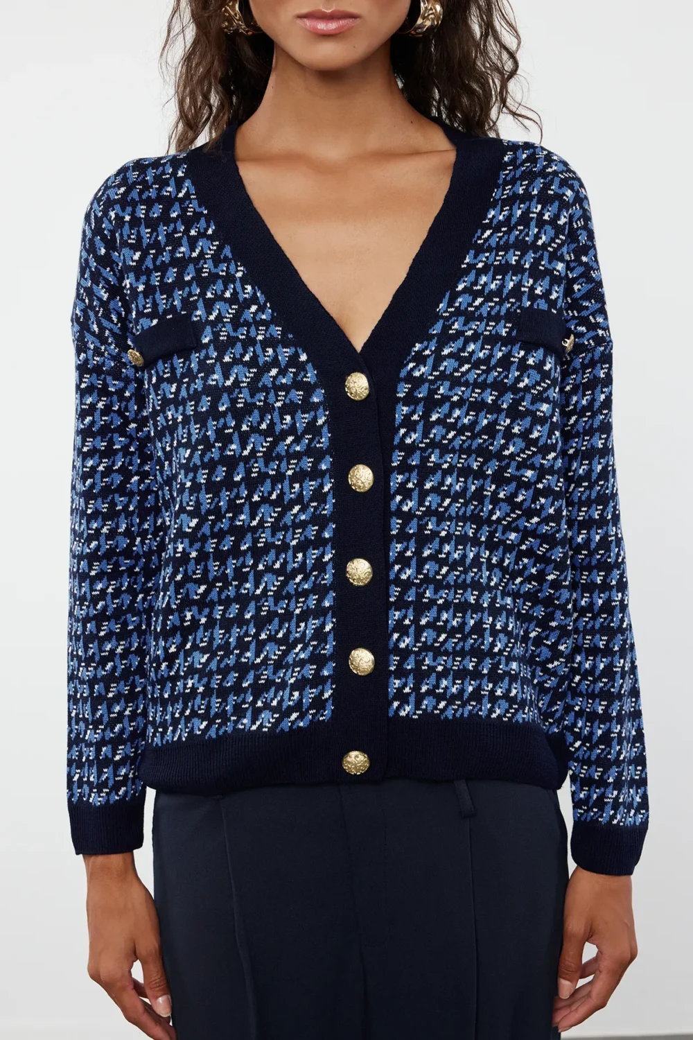 Navy Blue Wide Pattern Knitwear Cardigan - Image 7