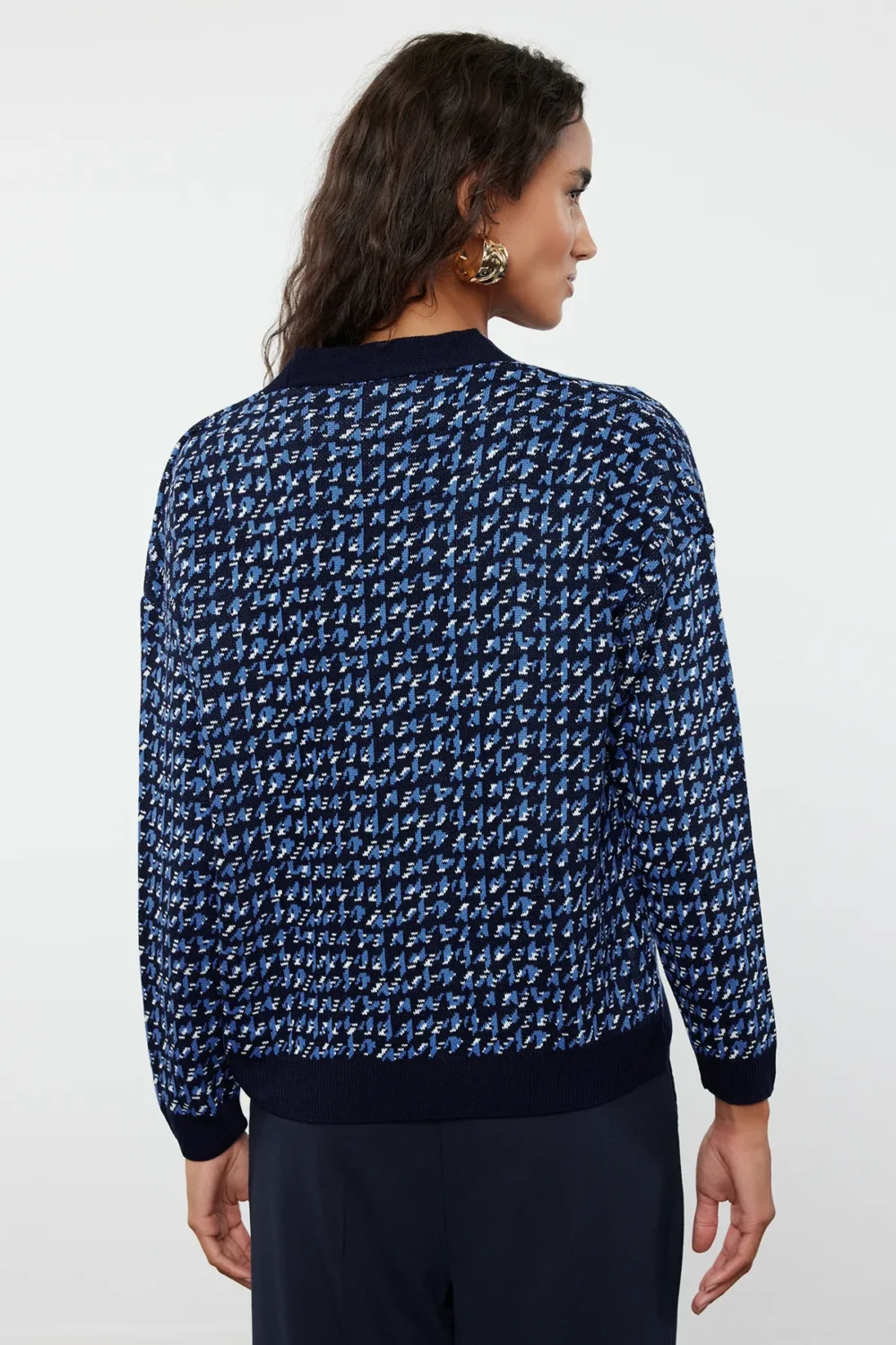 Navy Blue Wide Pattern Knitwear Cardigan - Image 5