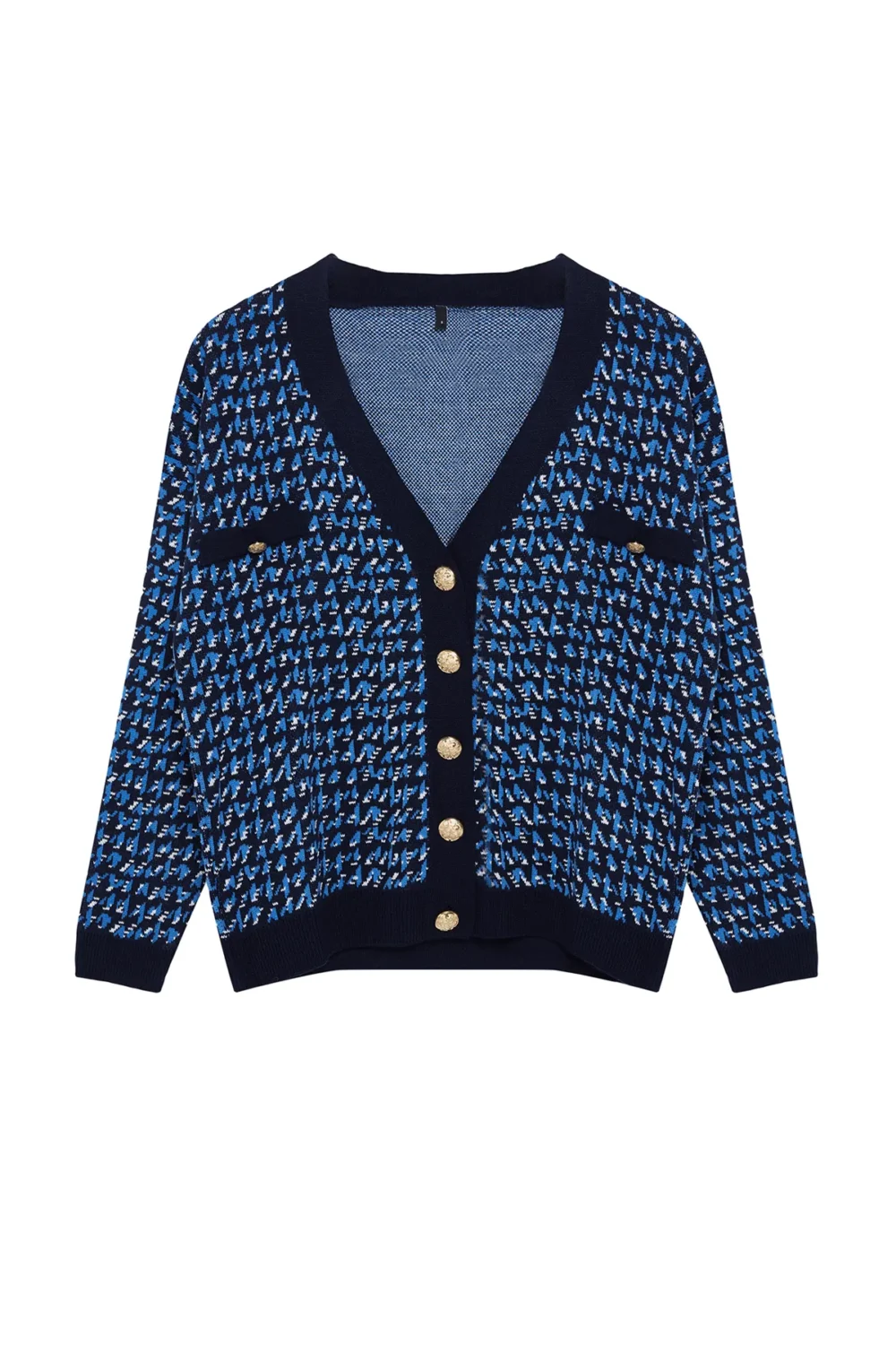 Navy Blue Wide Pattern Knitwear Cardigan - Image 4