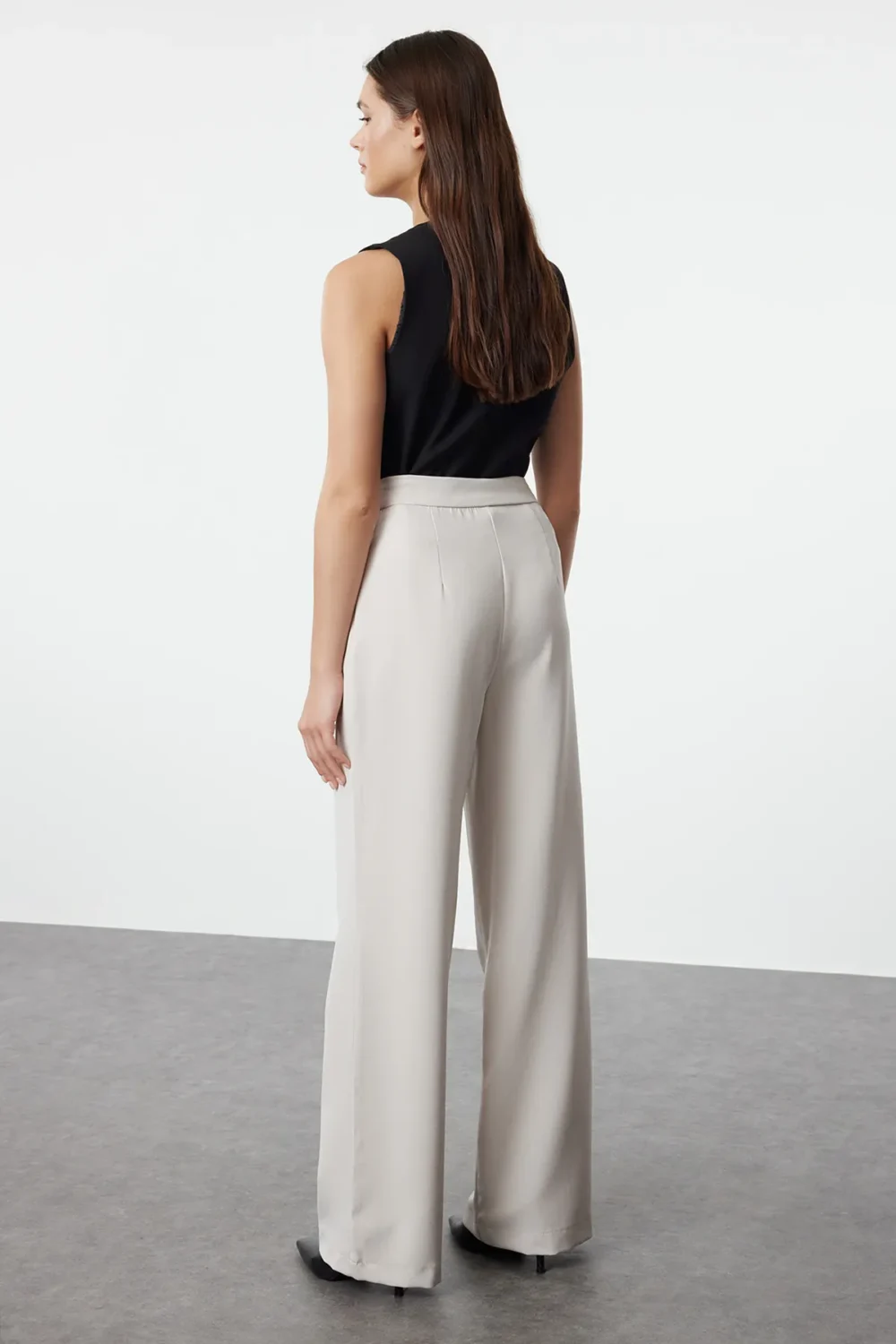 Beige Wide Leg/Wide Leg Woven Fabric Trousers - Image 6