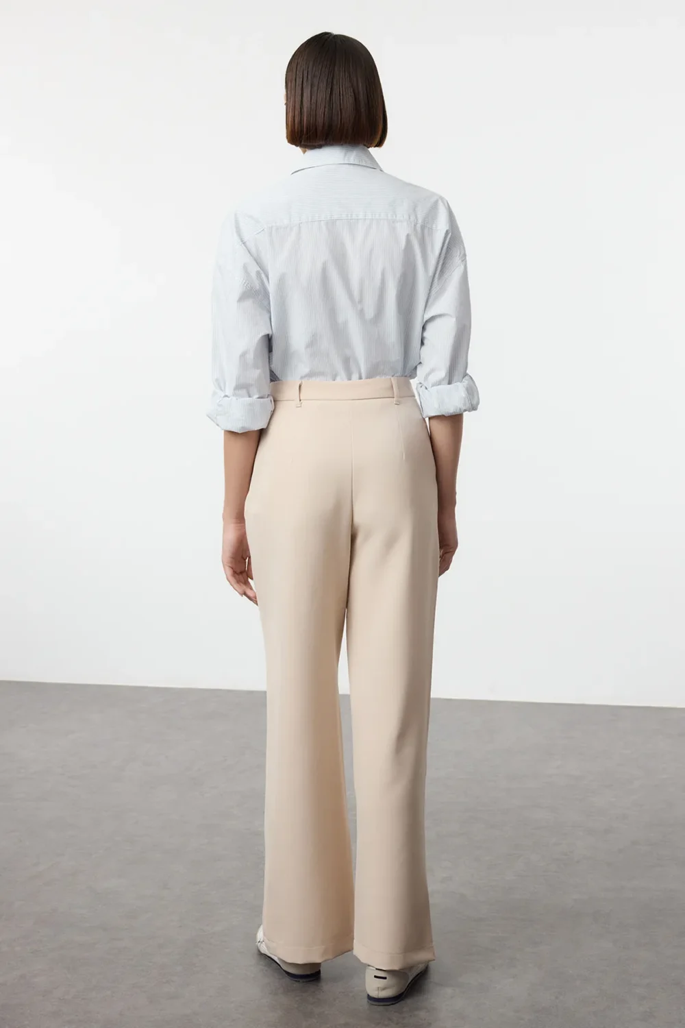 Stone High Waist Wide Leg Wide Leg Pleated Woven Fabric Trousers - Image 6
