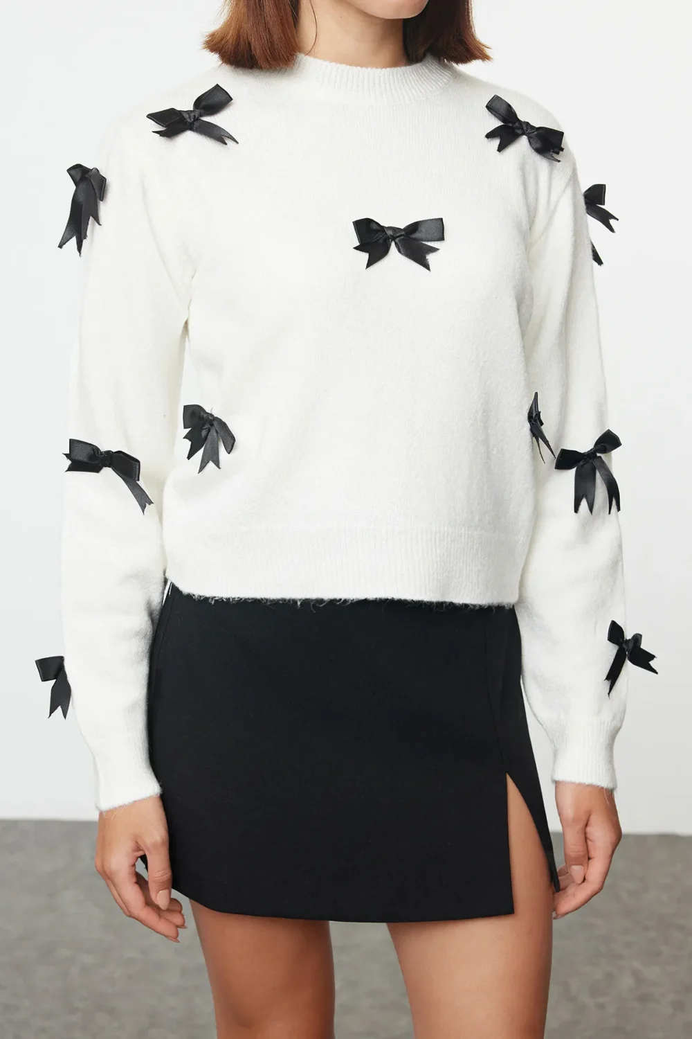 Soft Texture Ribbon/Bow Detailed Knitwear Sweater - Image 6