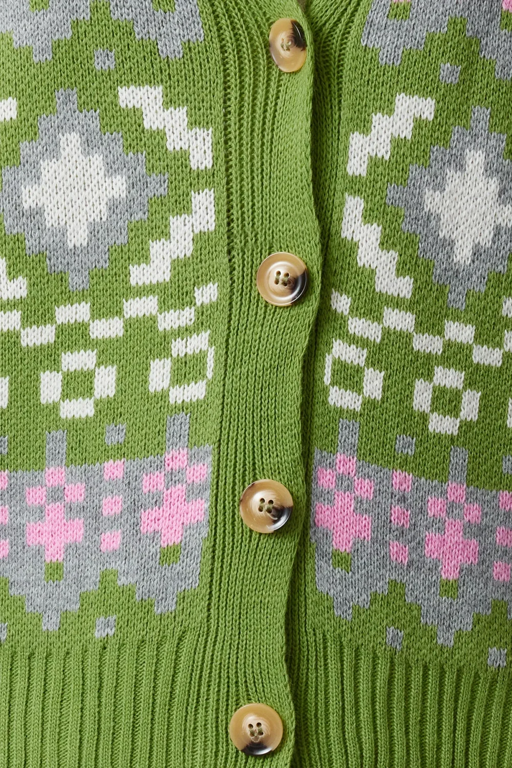 Lime Self-Patterned Knitwear Cardigan - Image 6