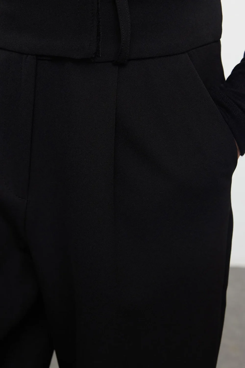 Black Waist Detailed Wide Leg/Wide Leg Woven Fabric Trousers - Image 3
