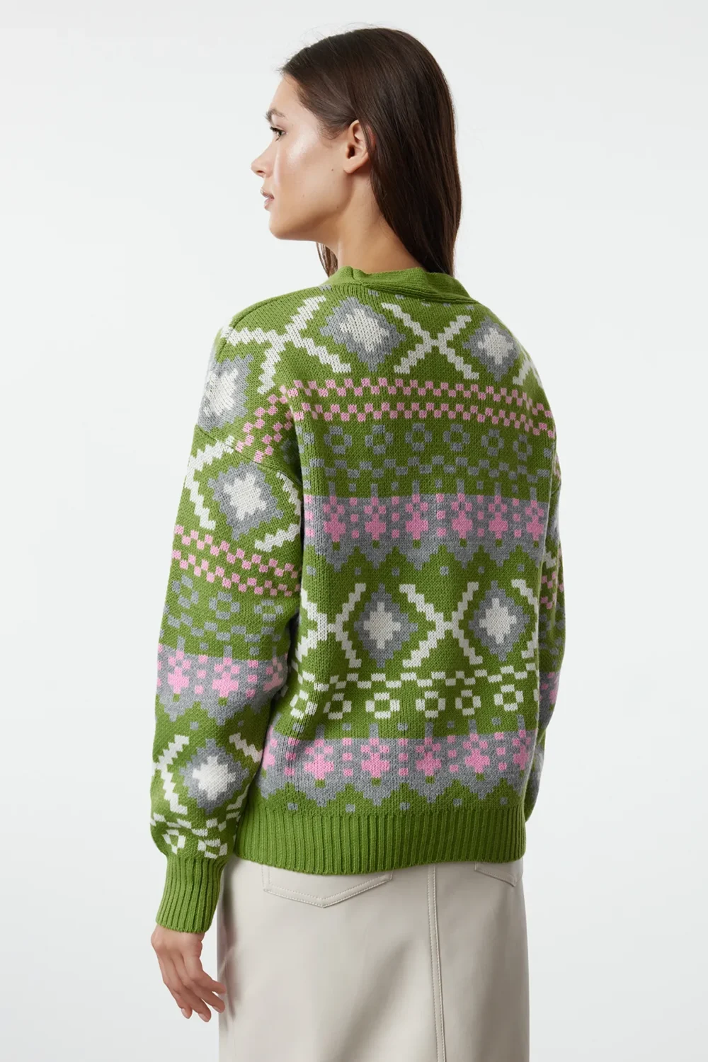 Lime Self-Patterned Knitwear Cardigan - Image 4