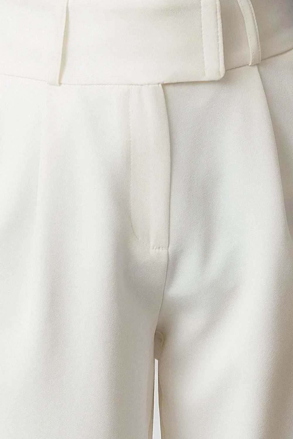 White Waist Detailed Straight Cut Woven Fabric Trousers - Image 4