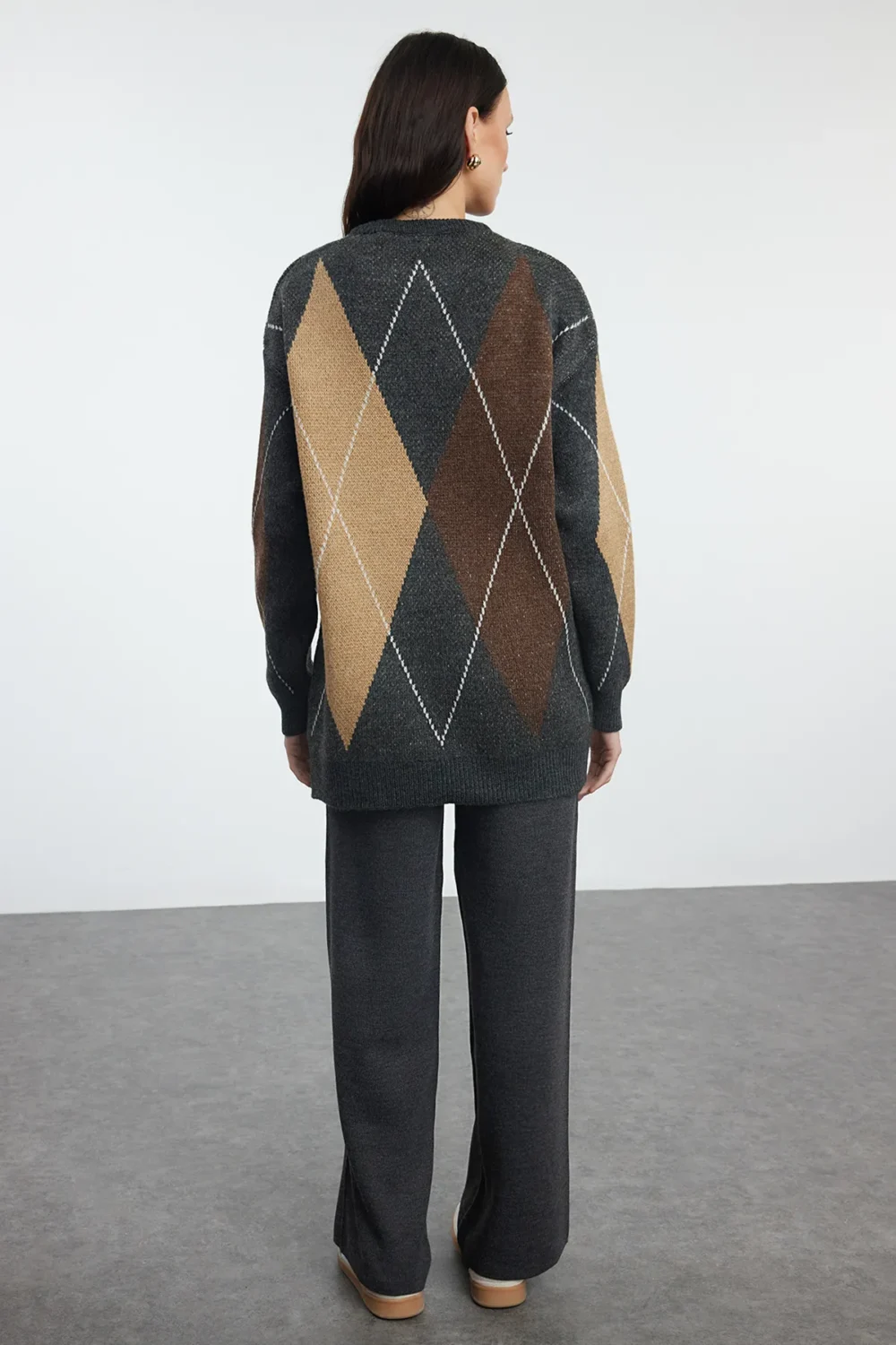 Anthracite Color Block Soft Texture Knitwear Bottom-Top Set - Image 5