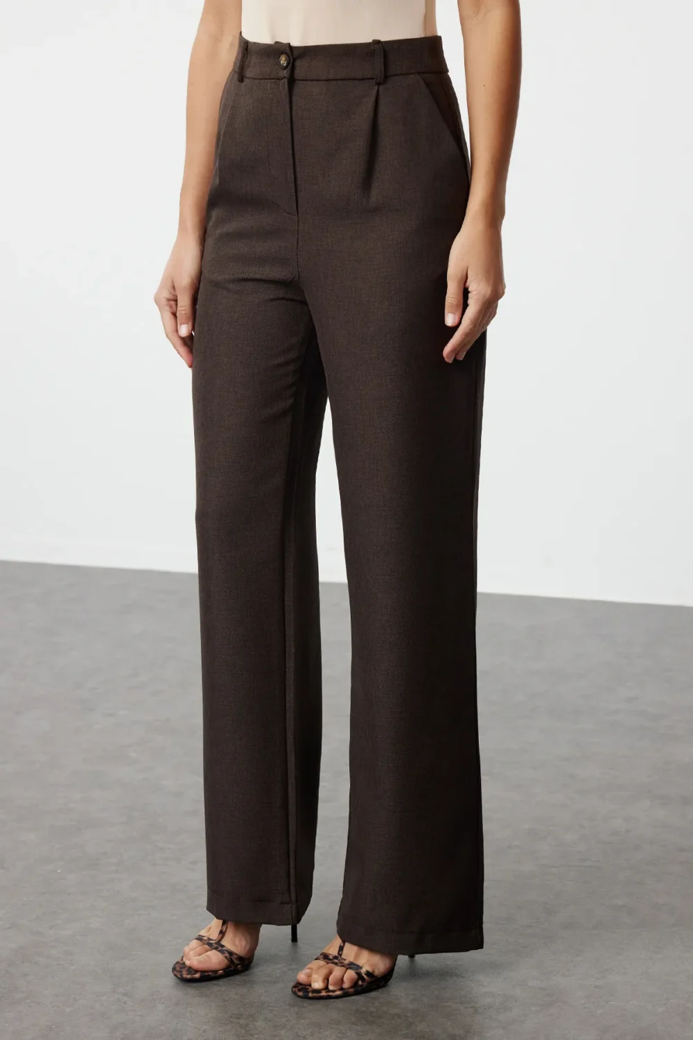 Brown Linen Look Woven Jacket Trousers Bottom-Top Set - Image 6