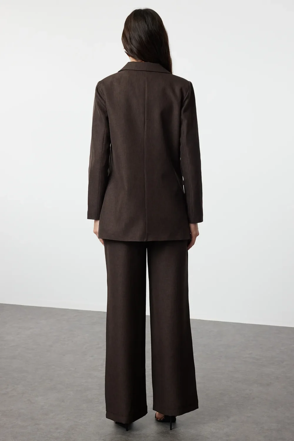 Brown Linen Look Woven Jacket Trousers Bottom-Top Set - Image 7