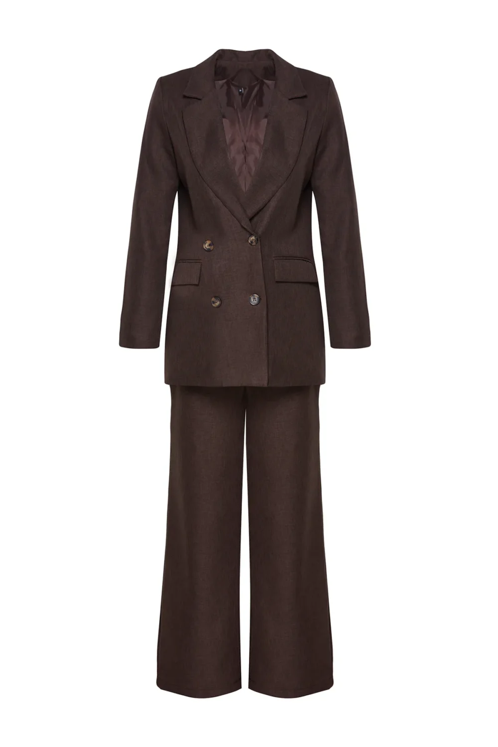Brown Linen Look Woven Jacket Trousers Bottom-Top Set - Image 8