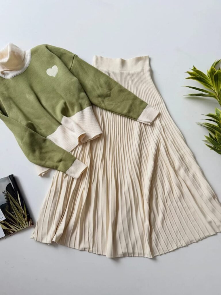 Flared Knitted Skirt Combination - Green