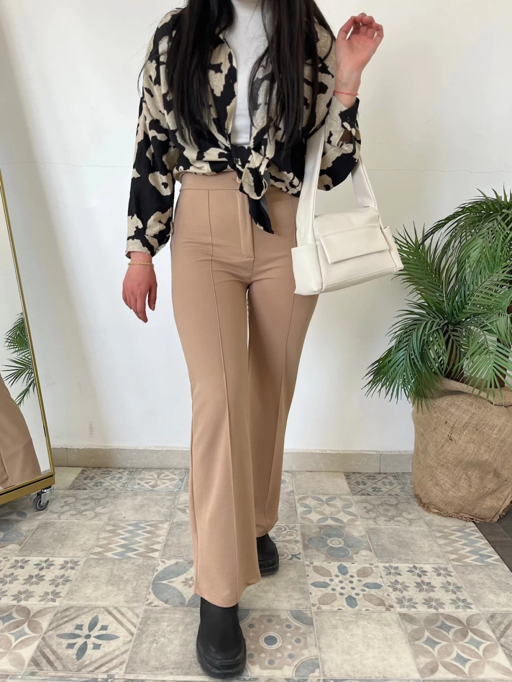 Striped Palazzo Trouser Combination - Camel - Image 4