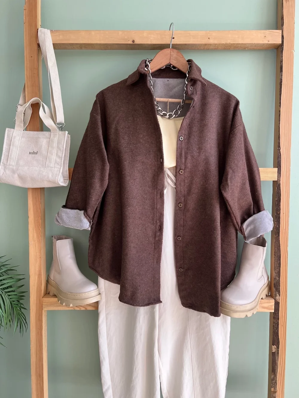 Striped Palazzo Trouser Combination - Camel - Image 3
