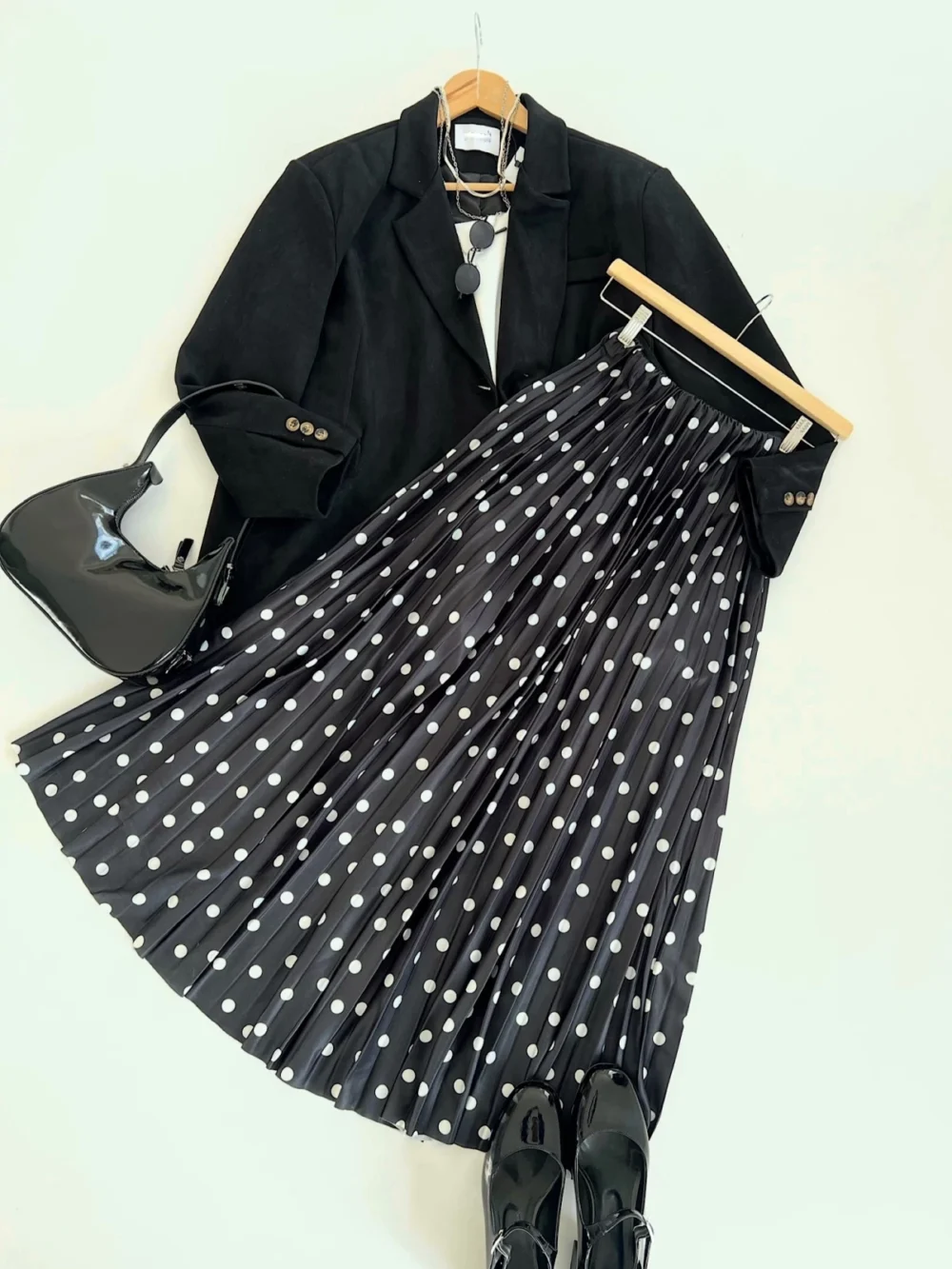 Polka Dot Pleated Skirt Combination - Black - Image 5