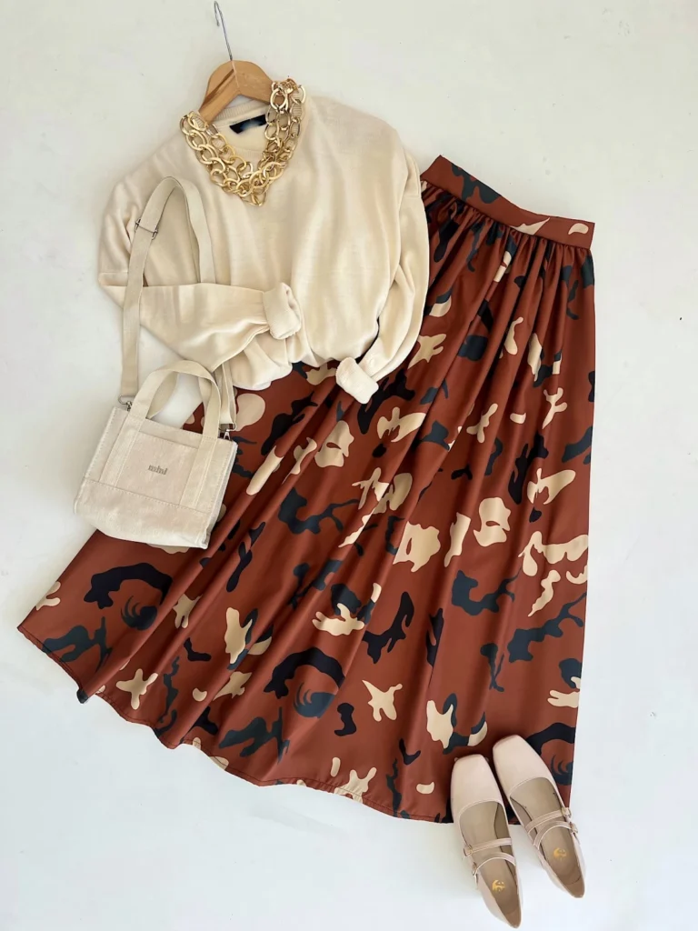 Camouflage Pattern Bondit Skirt Combination - Beige