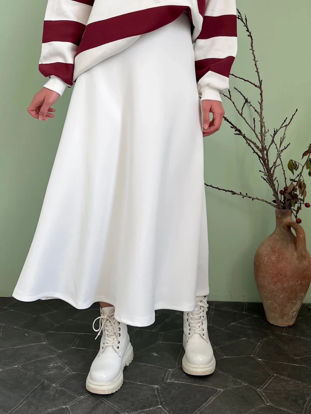 Scuba Skirt Combination - Claret Red & White - Image 5