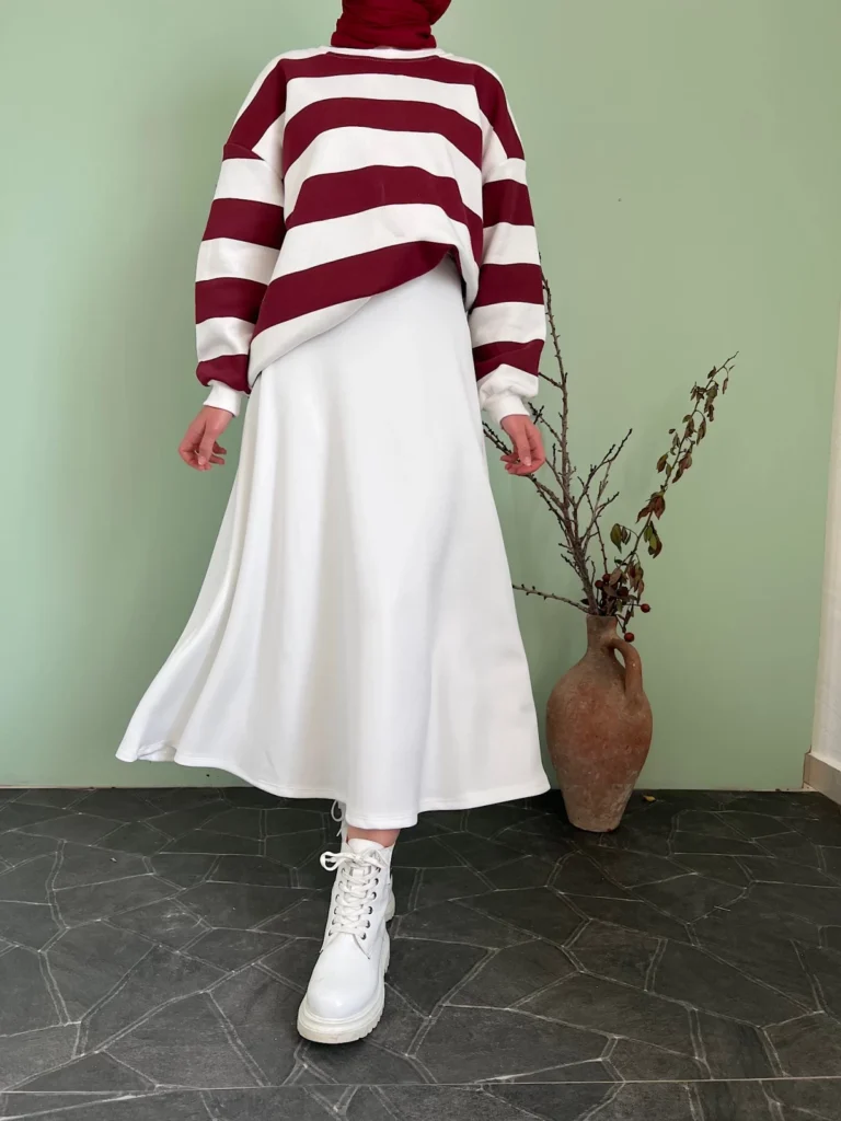 Scuba Skirt Combination - Claret Red & White