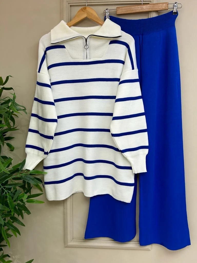 sweater-pants knitwear Set blue