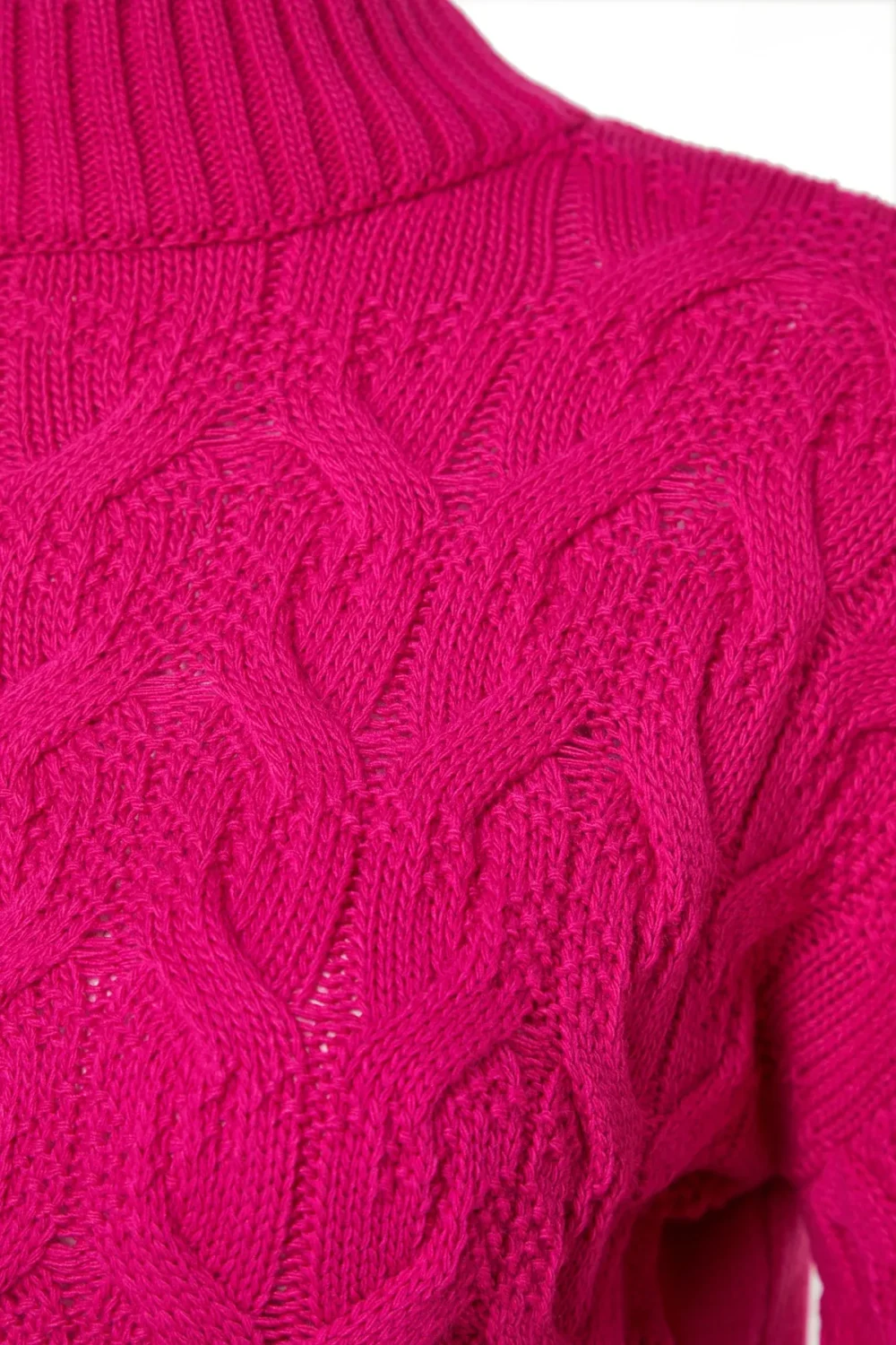Fuchsia Crop Stand Collar Knitwear Sweater - Image 7