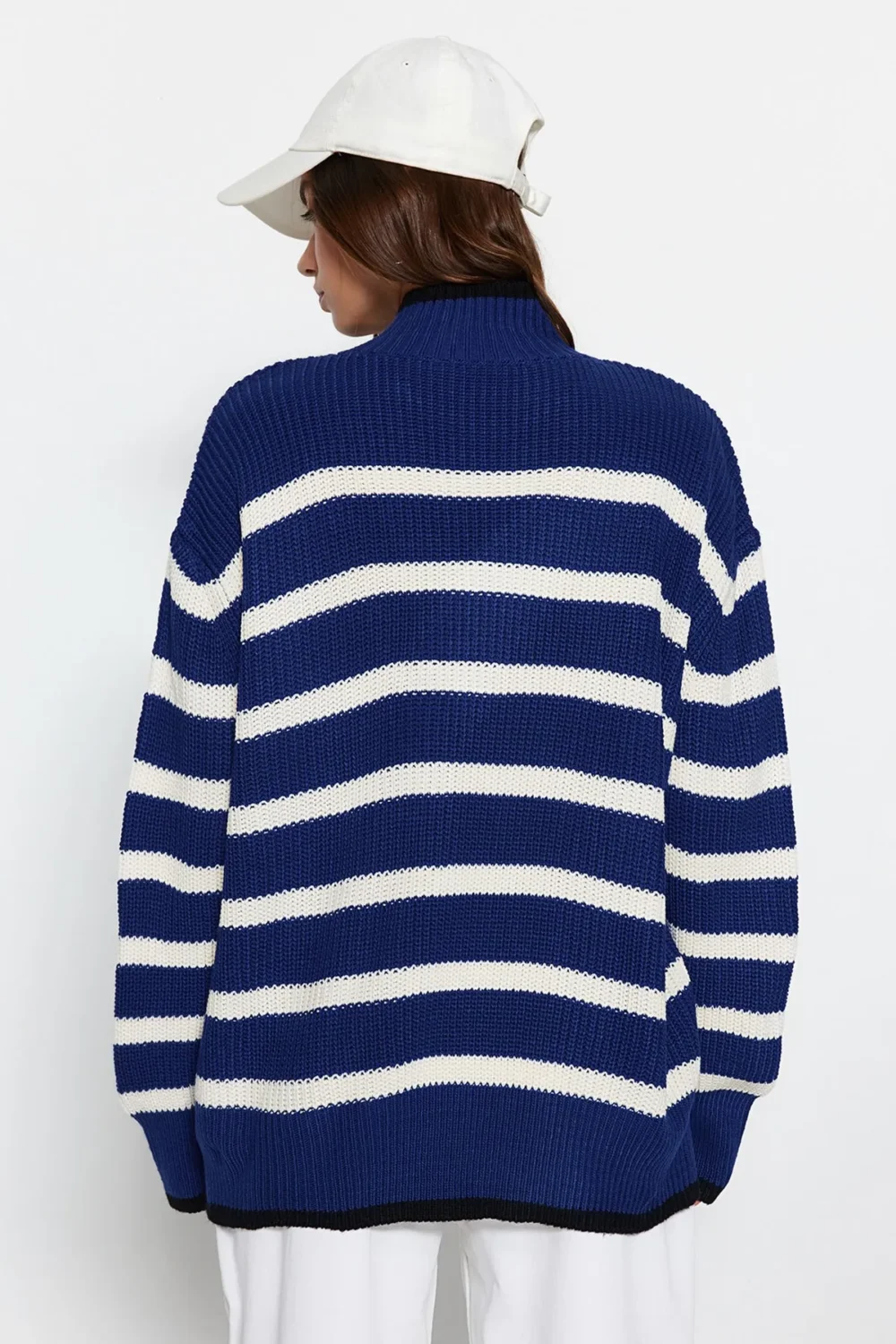 Blue Wide Pattern Striped Knitwear Sweater - Image 4