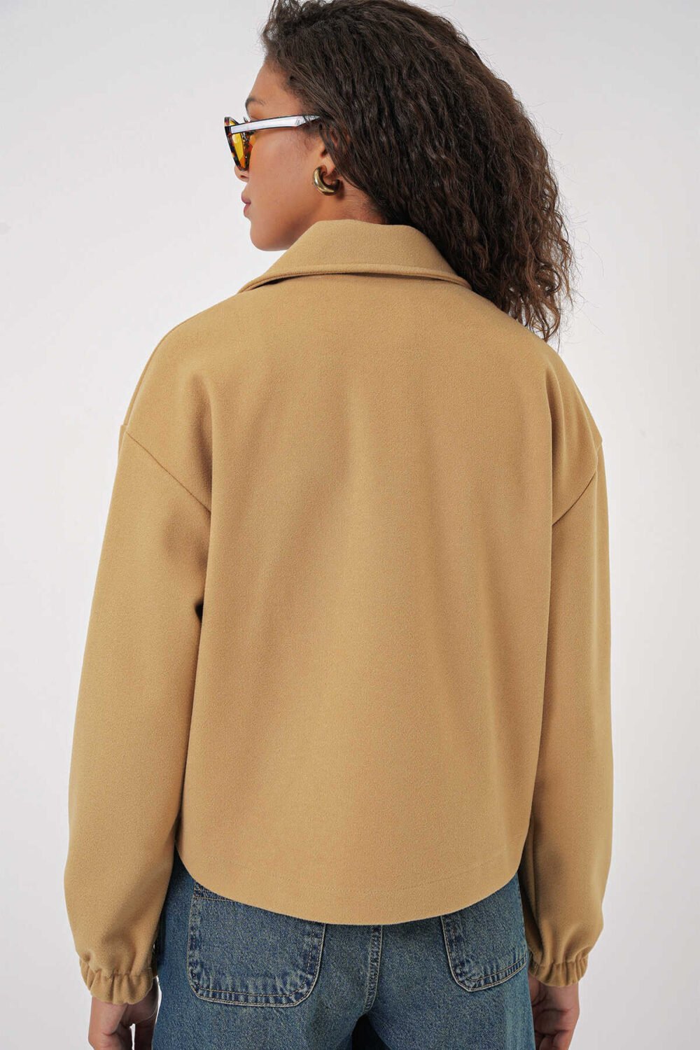 Double Breasted Crop Jacket - Light Mustard - Image 4