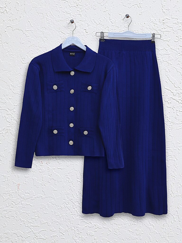 Tight Skirt Metal Buttoned Cardigan Knitwear Set