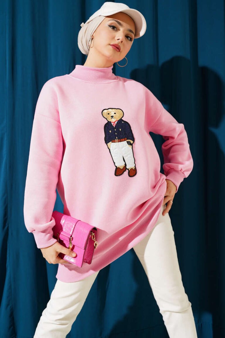 Teddy Bear Three Thread Sweatshirt Pink