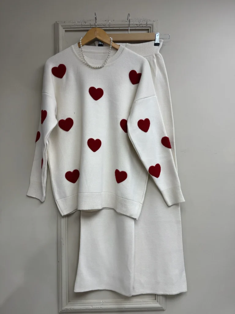 Heart Patterned Knitwear Set - White