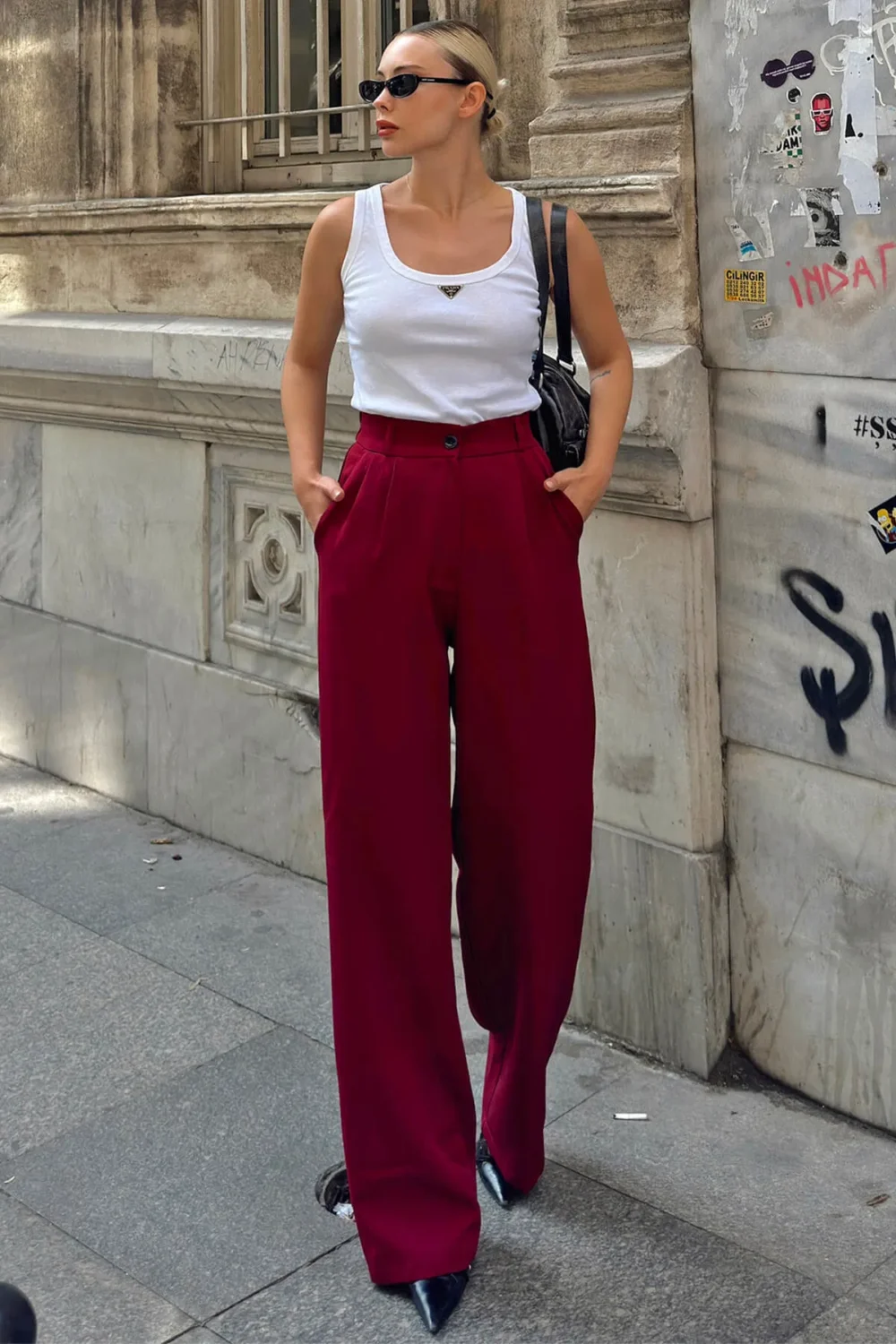 Elastic Waist Pocket Palazzo Women's Trousers - Image 4