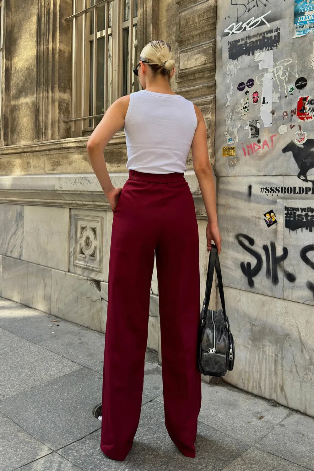 Elastic Waist Pocket Palazzo Women's Trousers - Image 6