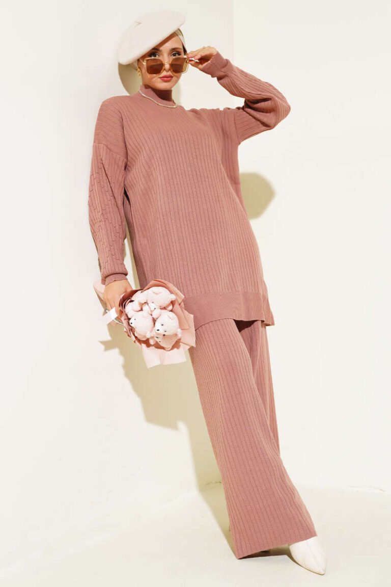 Ribbed Sleeve Embossed Knitwear Two Piece Set