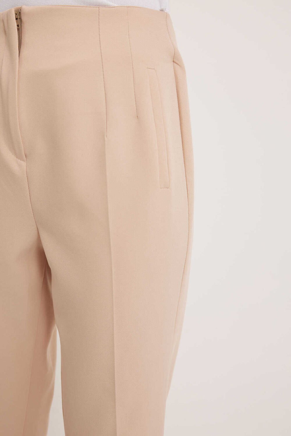 Women's Beige High Waist Fabric Trousers - Image 4