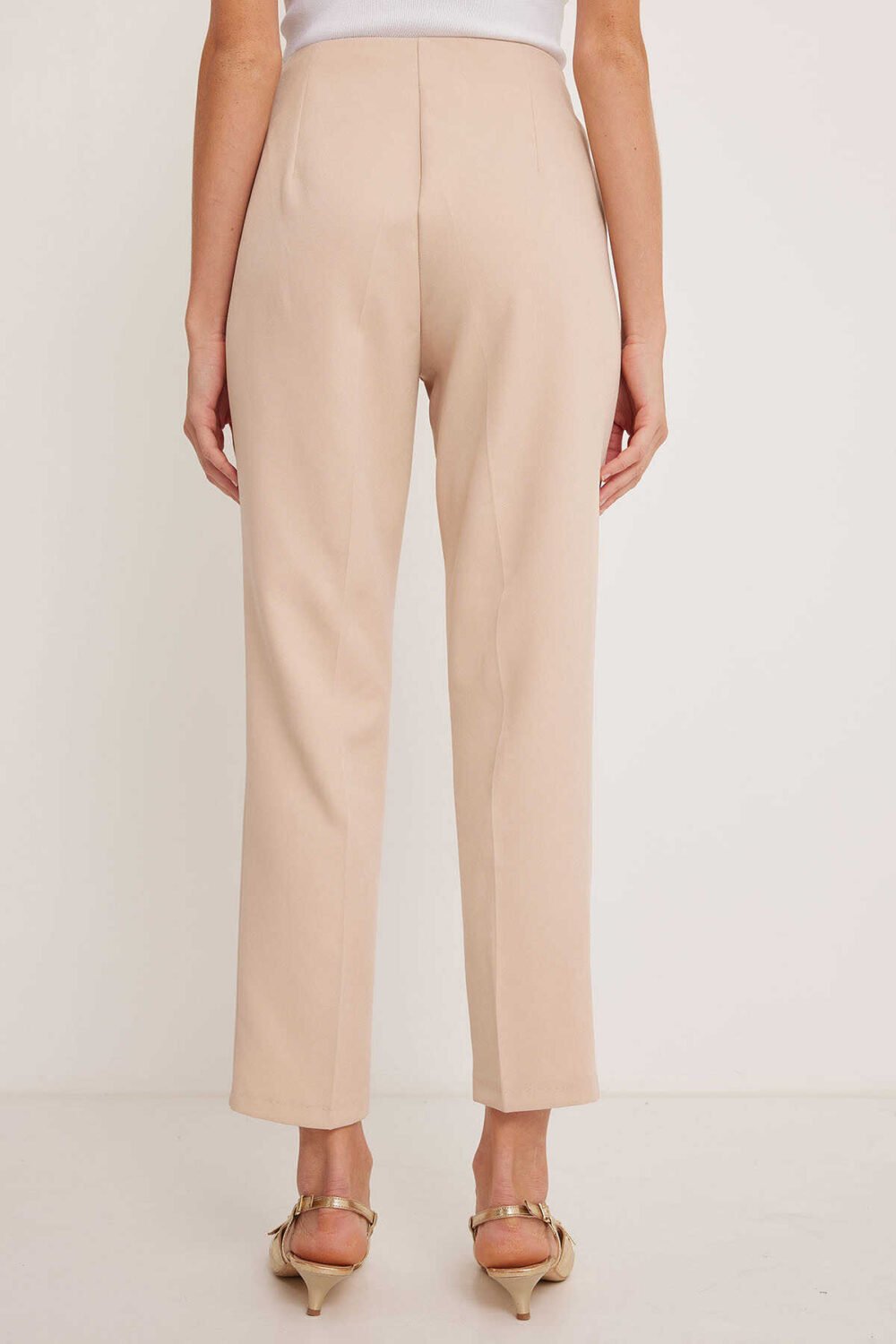 Women's Beige High Waist Fabric Trousers - Image 2