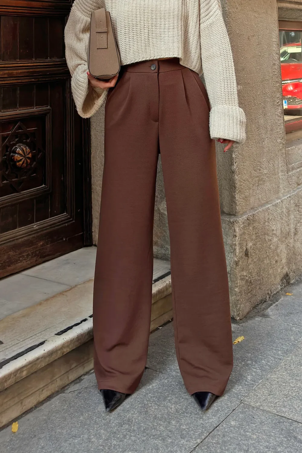 Brown Dash A Pleat High Waist Pocketed Women's Palazzo Pants - Image 5