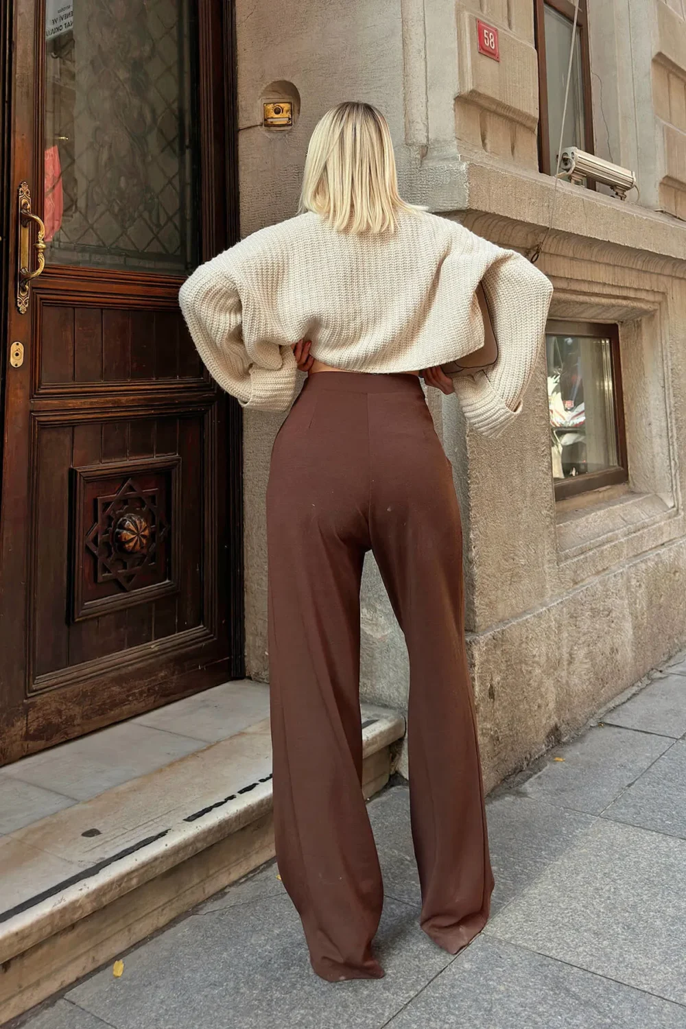 Brown Dash A Pleat High Waist Pocketed Women's Palazzo Pants - Image 6