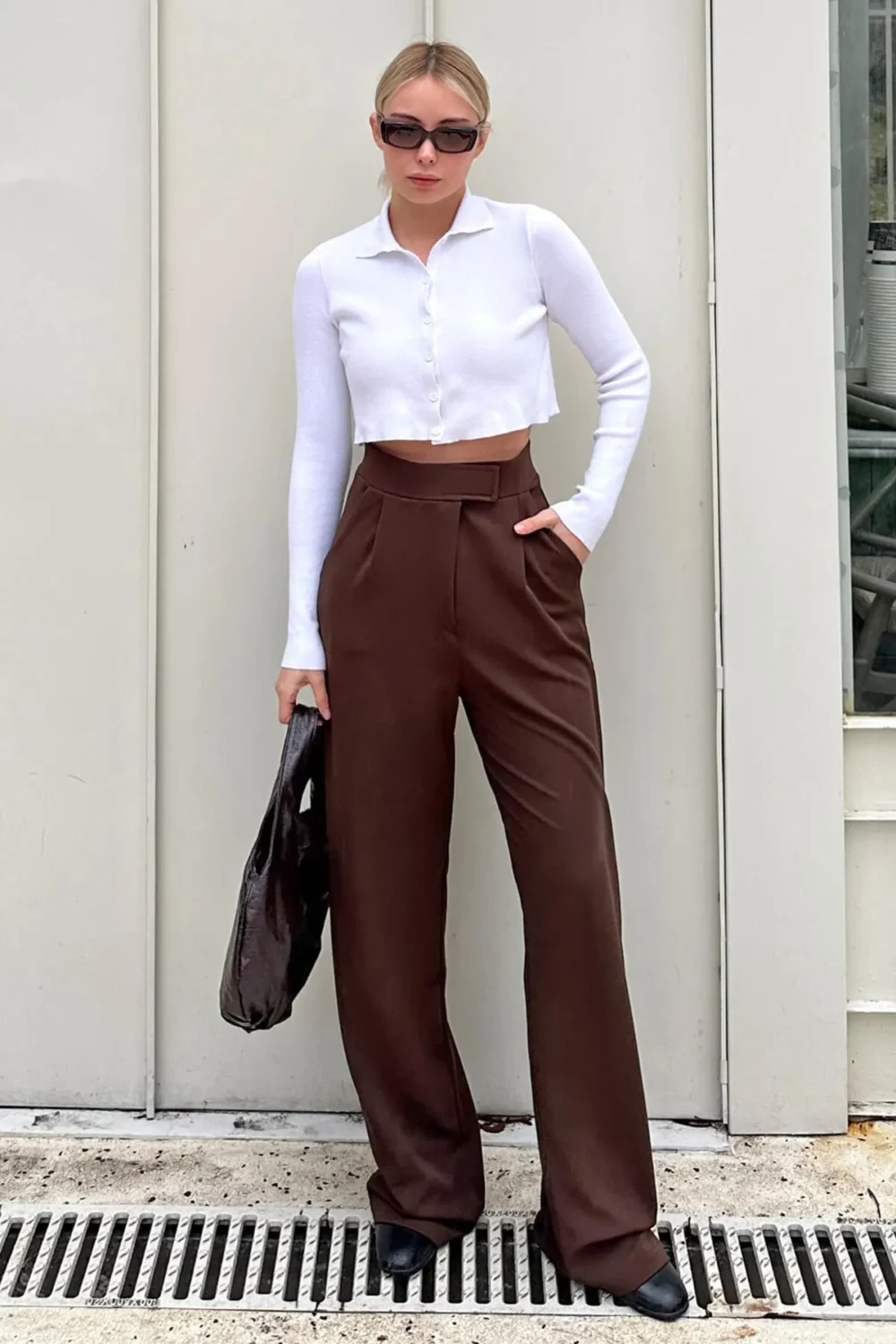 Brown Kate Waist Velcro Comfort Women's Palazzo Trousers - Image 4