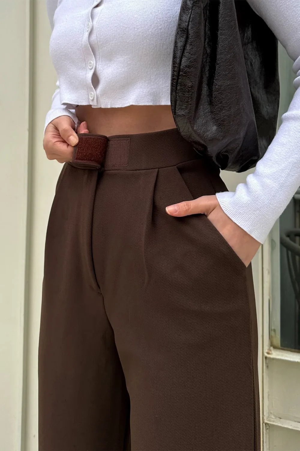 Brown Kate Waist Velcro Comfort Women's Palazzo Trousers - Image 3