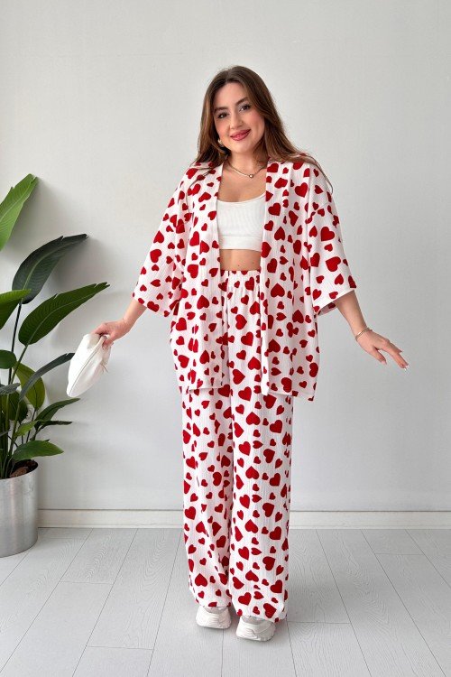 Heart Seersucker Set Red