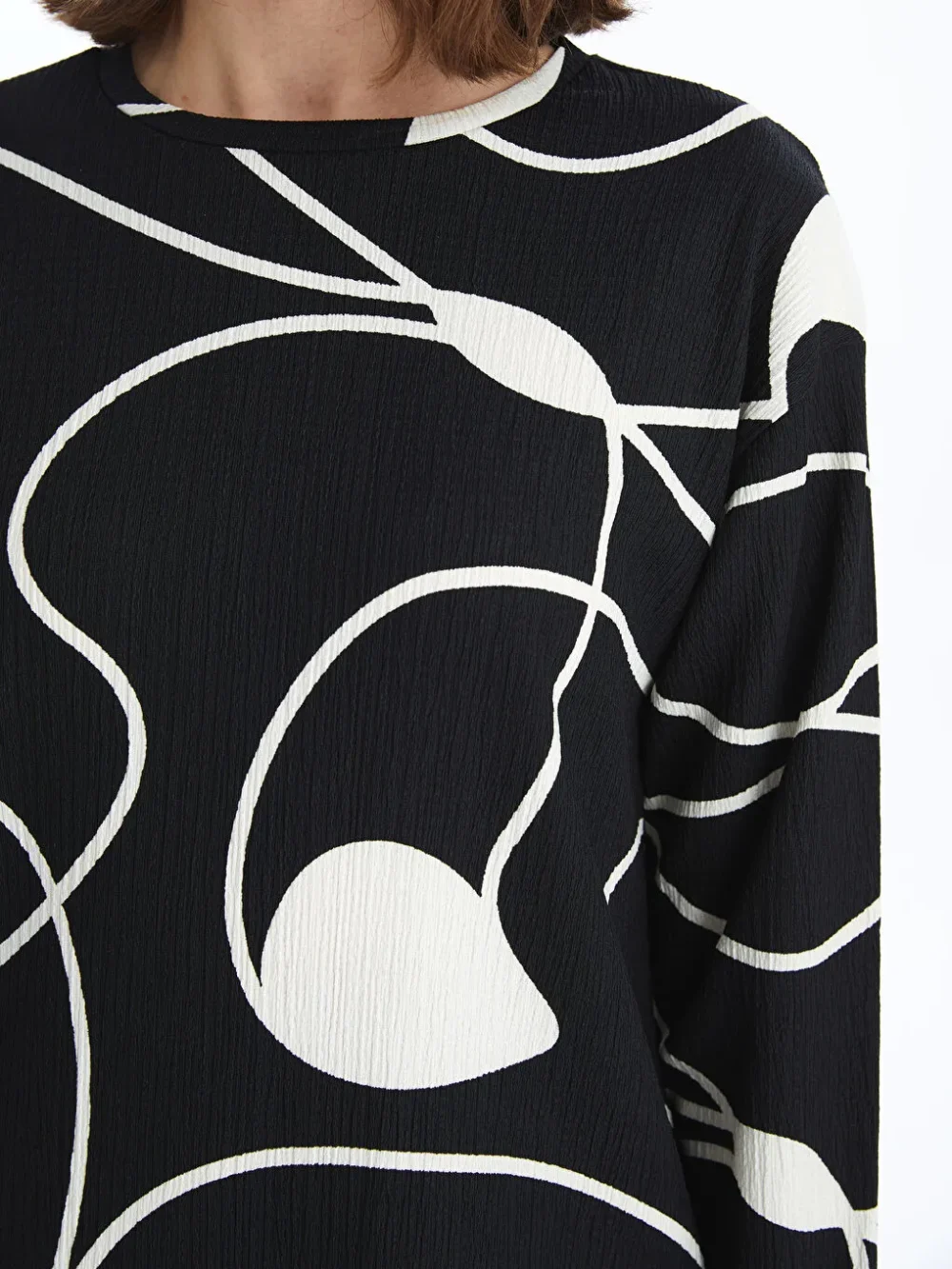 Black Crew Neck Patterned Women's Sweatshirt Tunic - Image 7