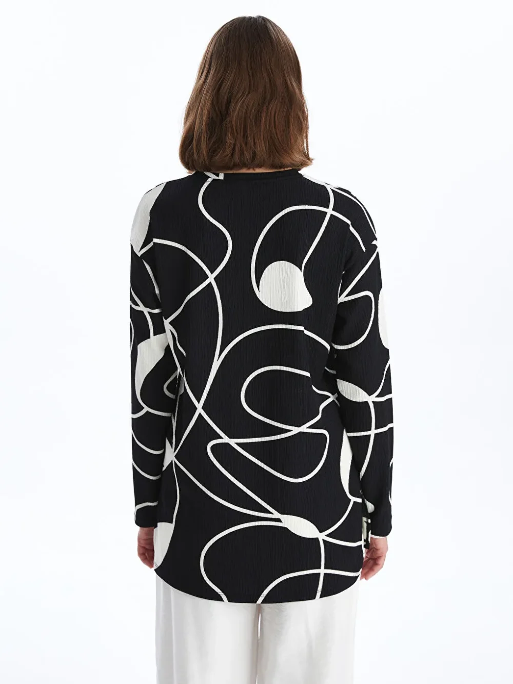 Black Crew Neck Patterned Women's Sweatshirt Tunic - Image 8