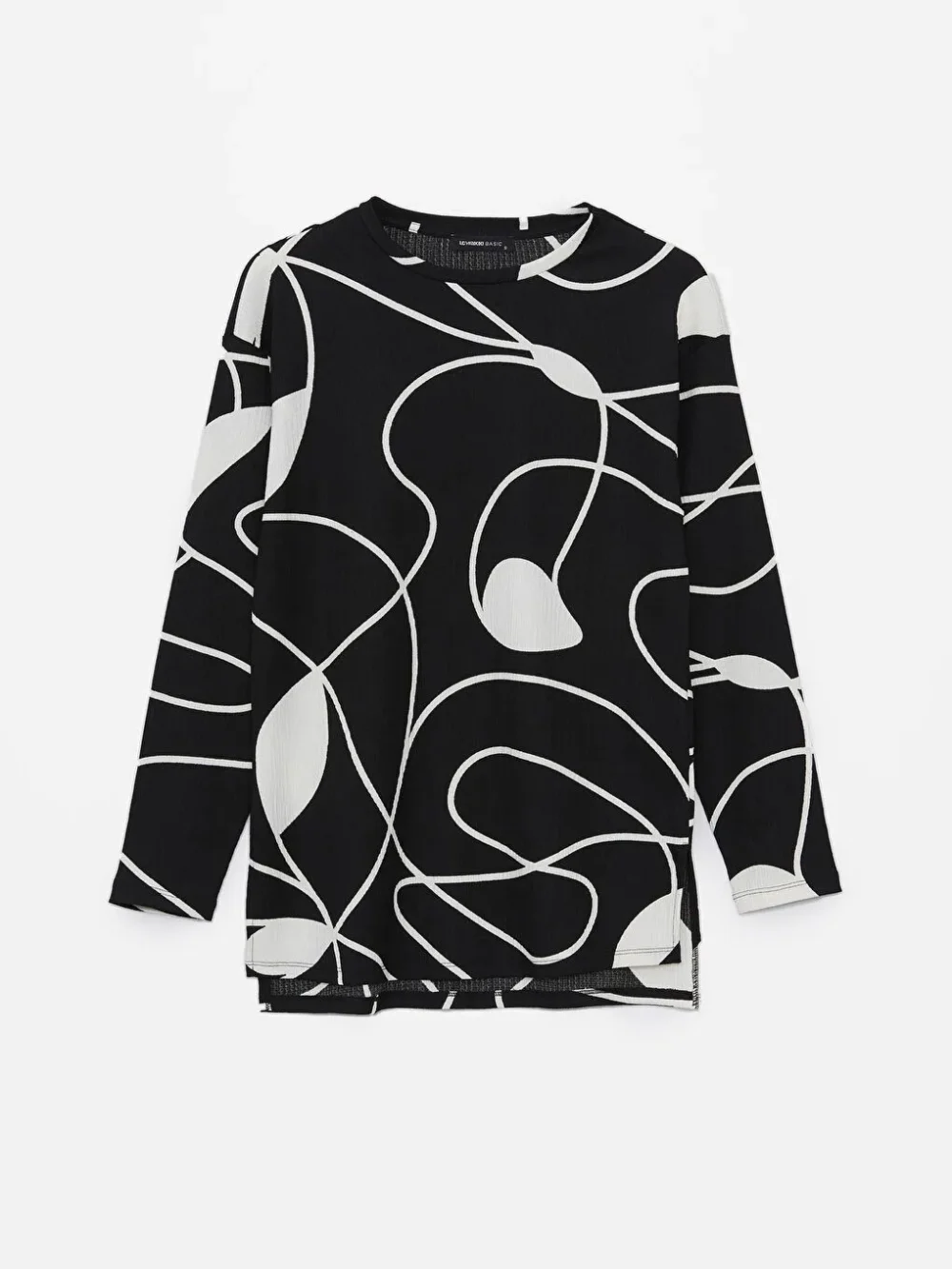Black Crew Neck Patterned Women's Sweatshirt Tunic - Image 6