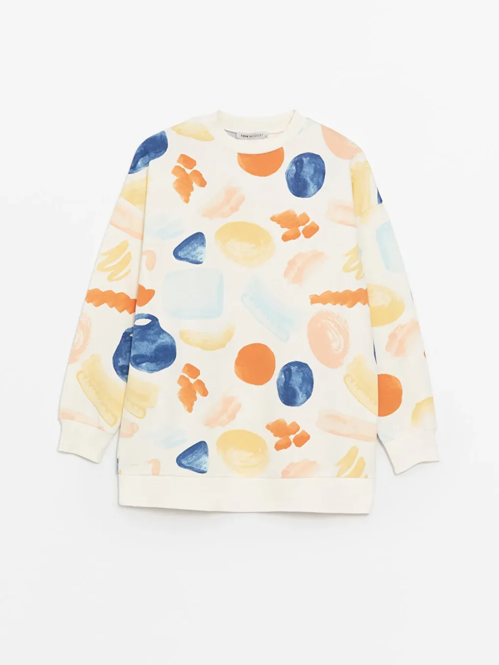 Beige Crew Neck Patterned Women's Sweatshirt Tunic - Image 7