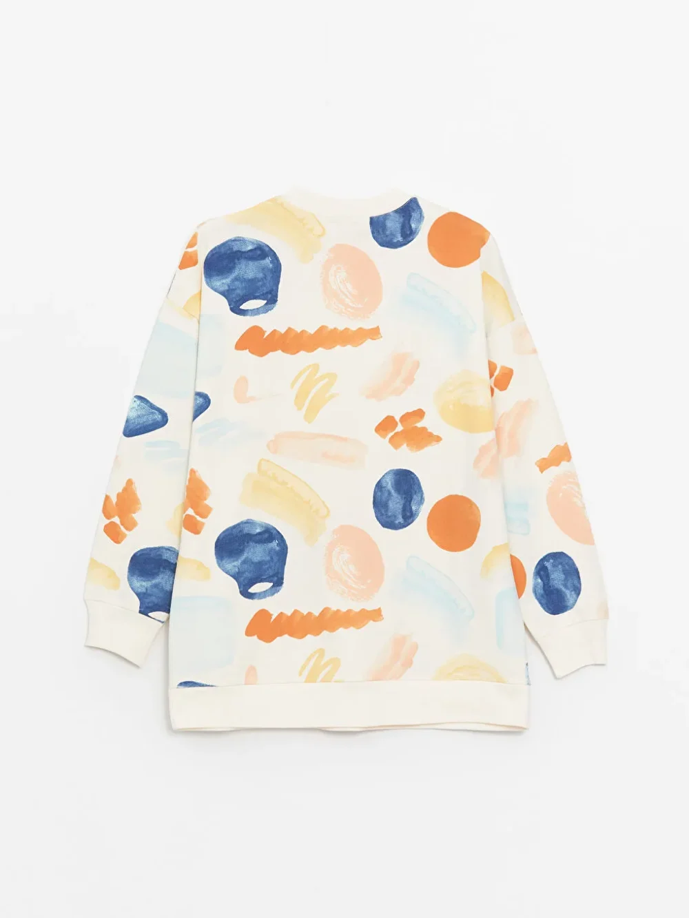 Beige Crew Neck Patterned Women's Sweatshirt Tunic - Image 8