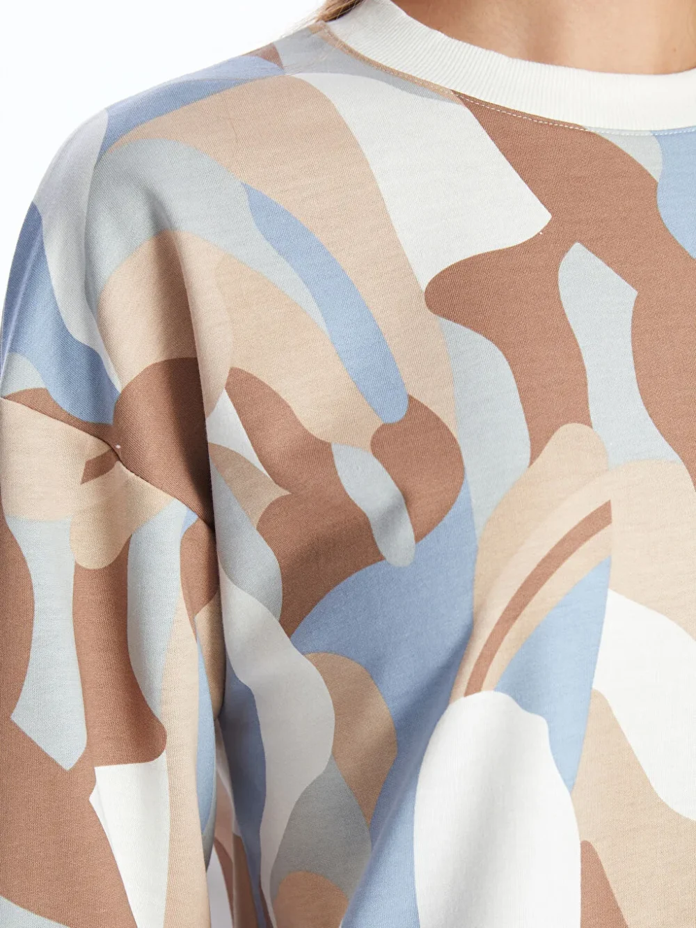 Blue Crew Neck Patterned Women's Sweatshirt Tunic - Image 5