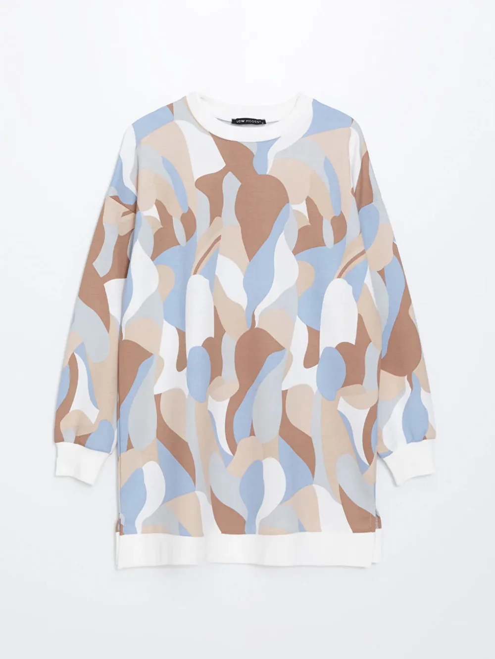 Blue Crew Neck Patterned Women's Sweatshirt Tunic - Image 6
